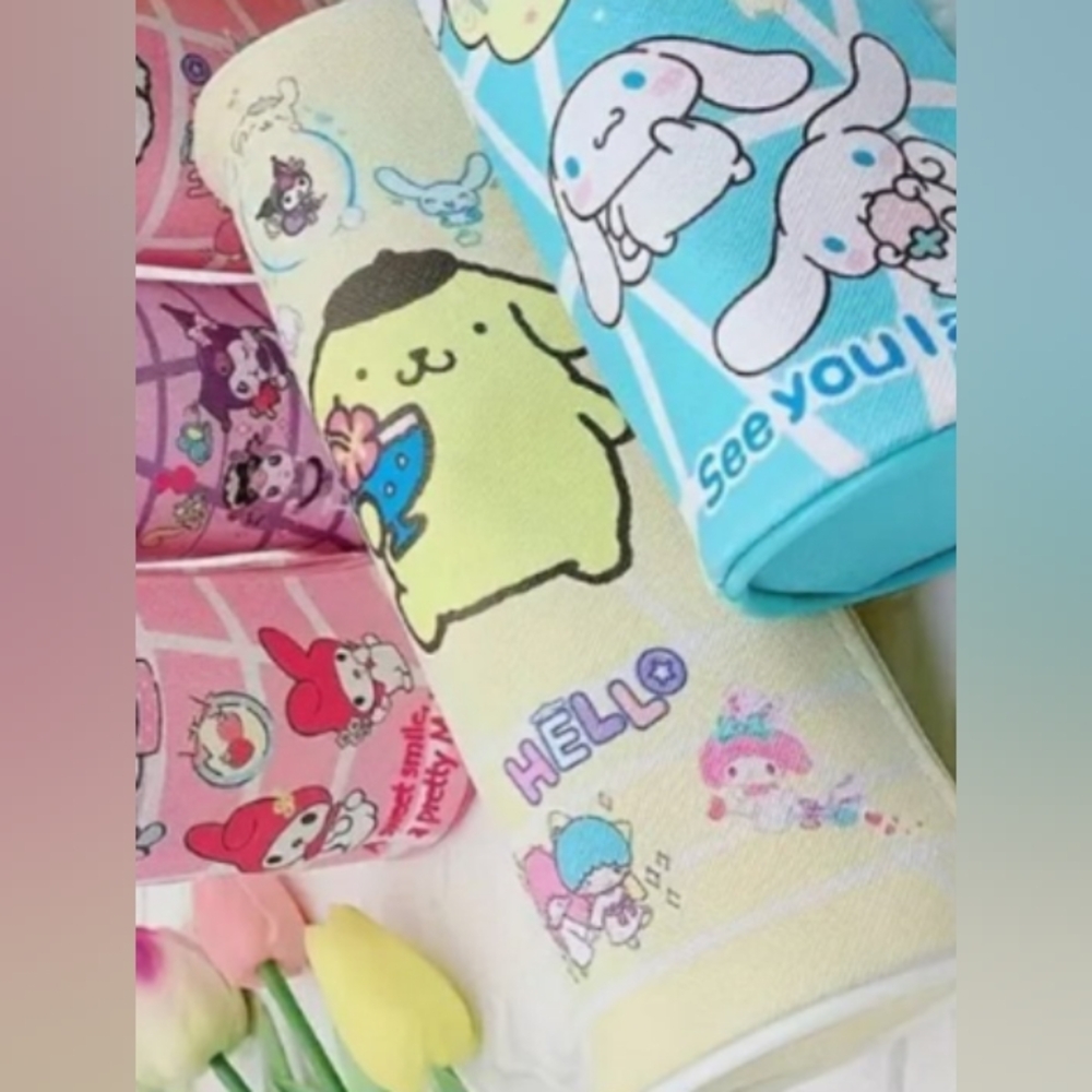 NEW Sanrio's Cartoon Barrel Pencil Pouch Pompom Purin Yellow School Office Work